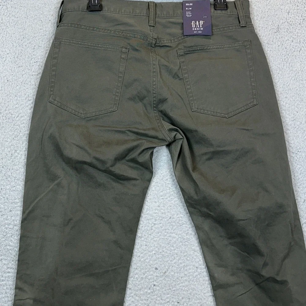 NEW Gap Denim Jeans Mens 32X32 Olive Green Slim Fit Tapered Leg Stretch 5-Pocket